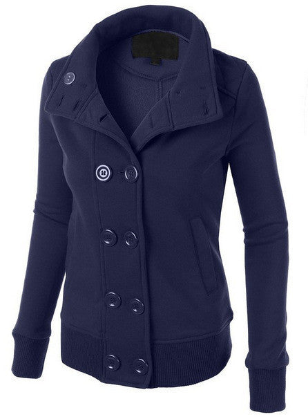Double Button Hooded Long Sleeves Short Thick Coat
