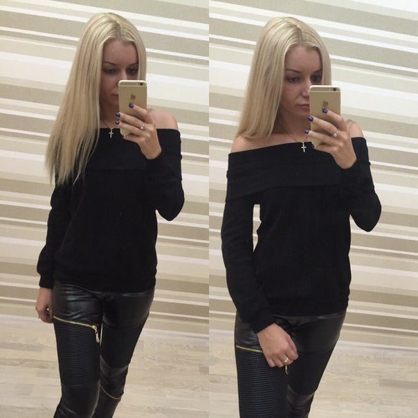 Off-shoulder Strapless Long Sleeves Pure Color Casual Blouse - May Your Fashion - 2