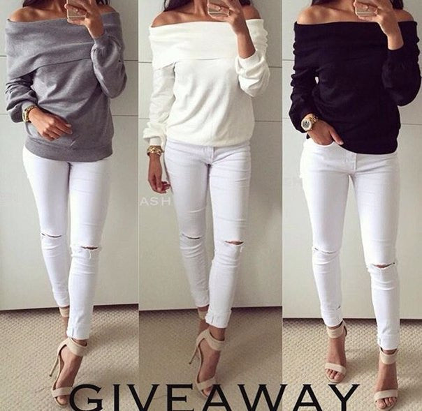 Off-shoulder Strapless Long Sleeves Pure Color Casual Blouse - May Your Fashion - 3