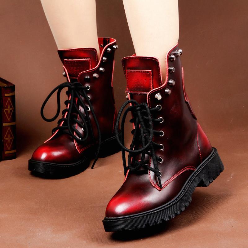 Retro Warm Rivet Leather British Short Boots