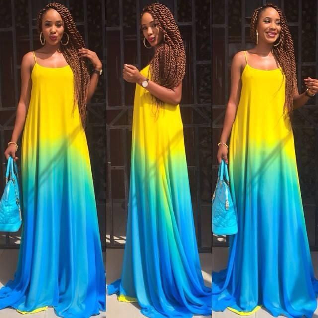 Spaghetti Strap Sleeveless Gradient Color Long Dress