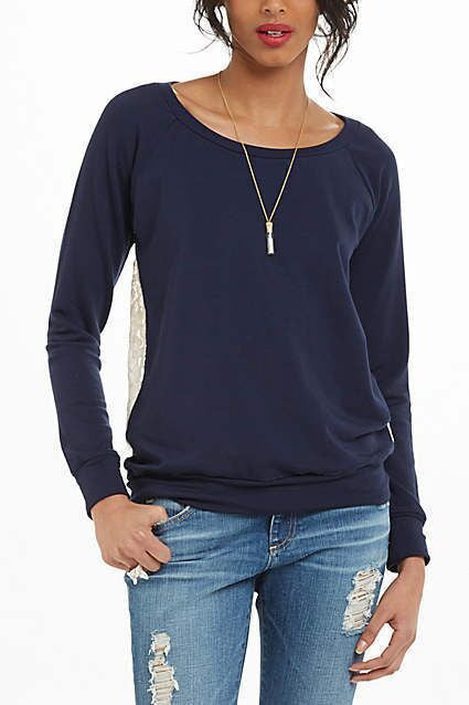 Back Lace Patchwork Scoop Long Sleeves Sweatshirt