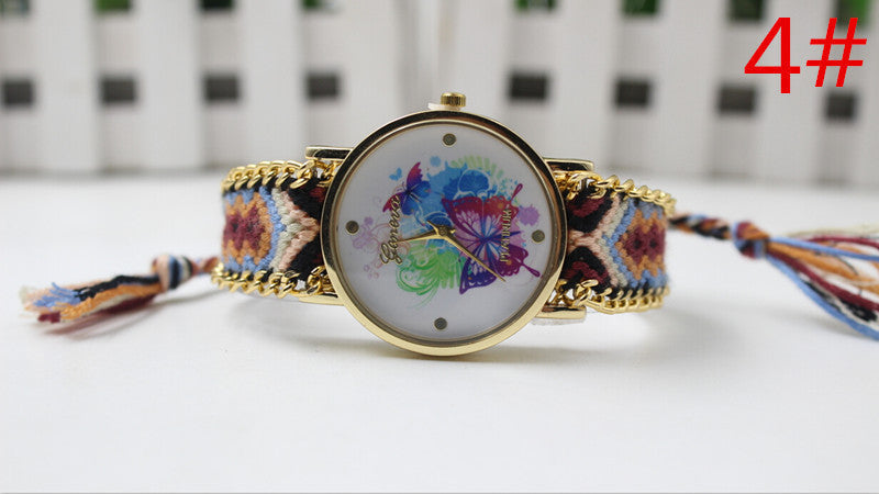 Color Matching Spinning Butterfly Flower Print Watch