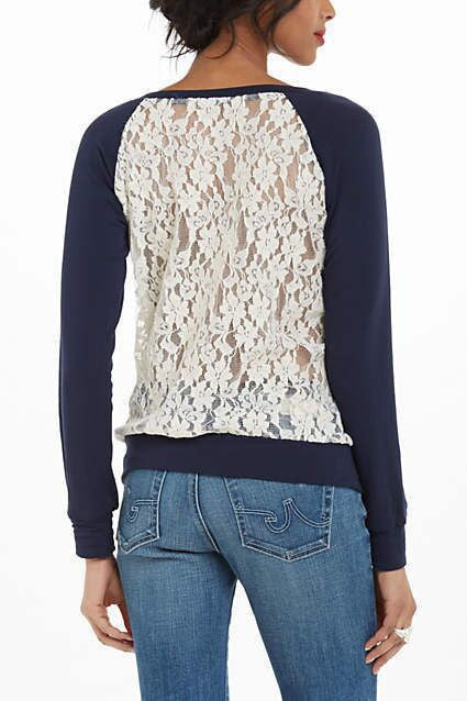Back Lace Patchwork Scoop Long Sleeves Sweatshirt