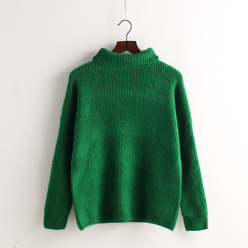 High Collar Solid Color Loose Pullover Sweater