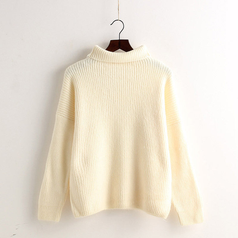 High Collar Solid Color Loose Pullover Sweater