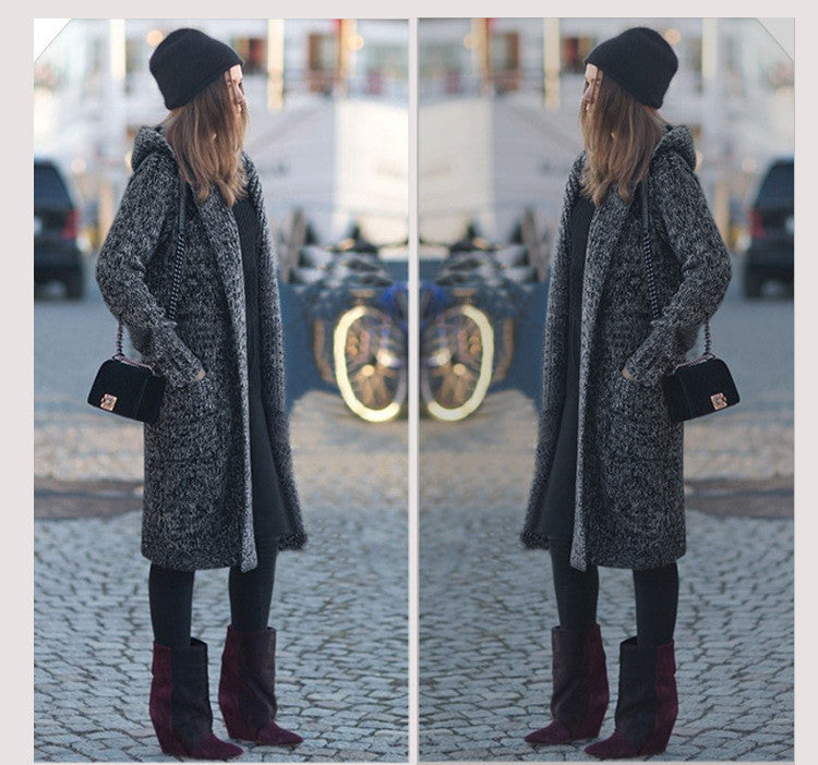 Hooded Thick Plus Size Pockets Long Cardigan Sweater