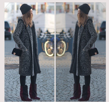 Hooded Thick Plus Size Pockets Long Cardigan Sweater