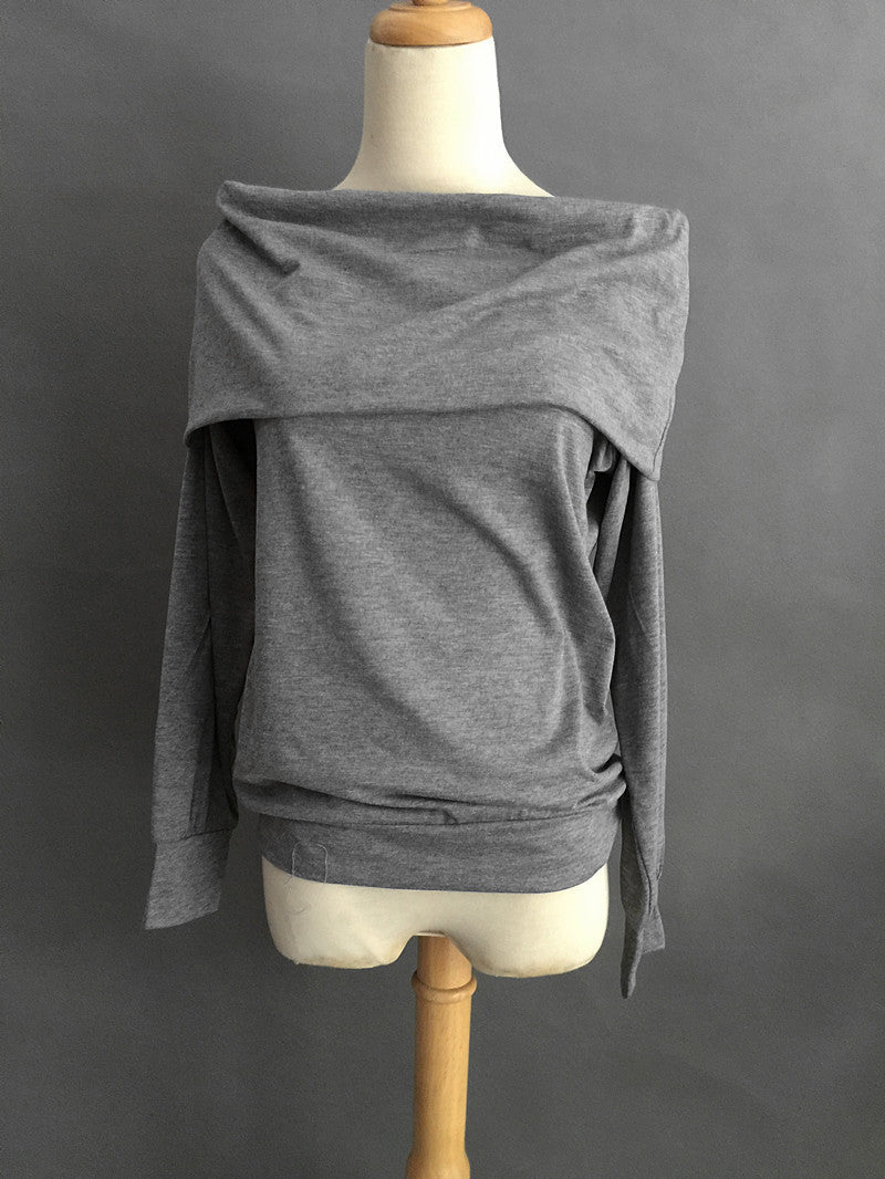 Off Shoulder Pure Color Long Sleeves Loose T-shrit Sweatshirt