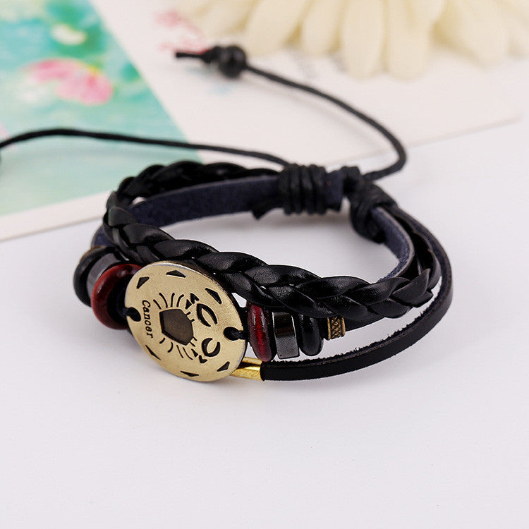 Cancer Constellation Woven Leather Bracelet