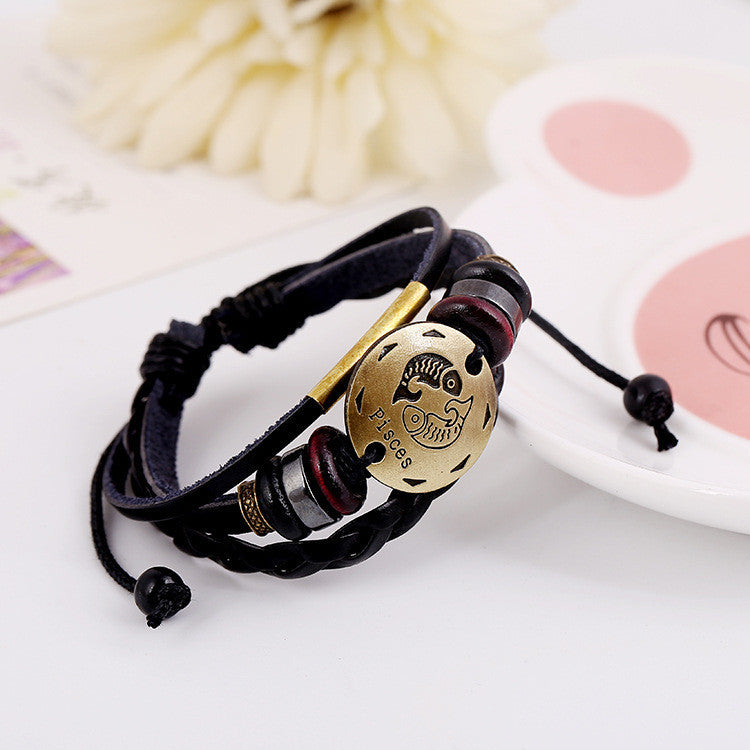 Pisces Constellation Woven Leather Bracelet