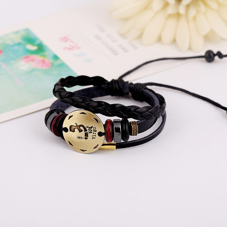 Virgo Constellation Woven Leather Bracelet