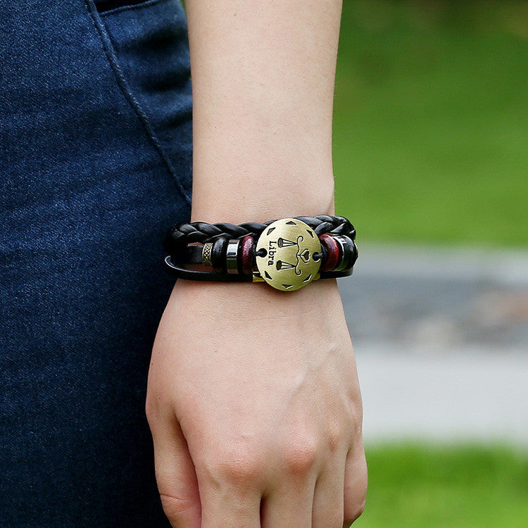 Libra Constellation Woven Leather Bracelet