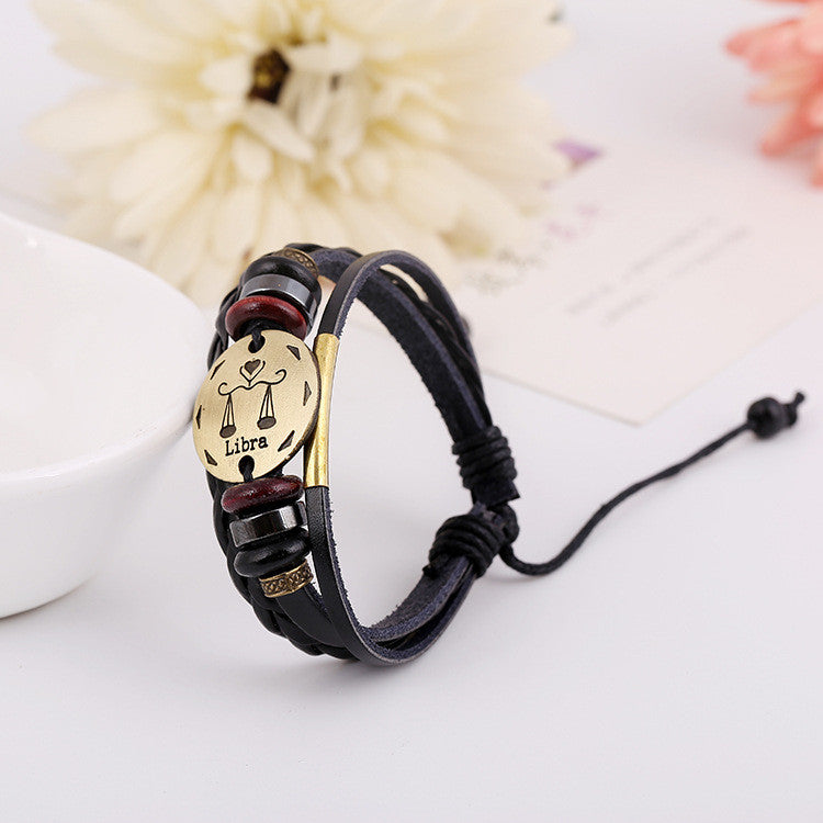 Libra Constellation Woven Leather Bracelet