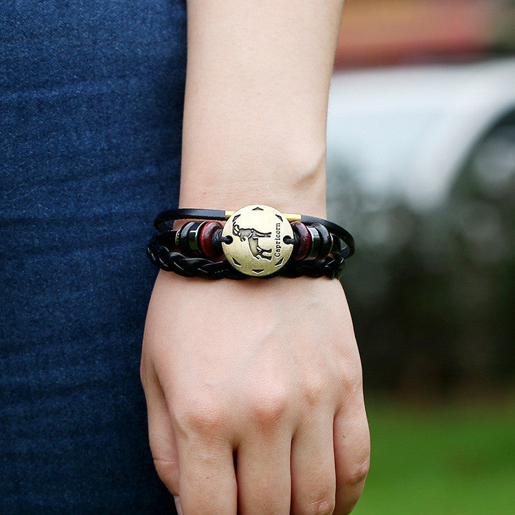 Capricornus Constellation Woven Leather Bracelet