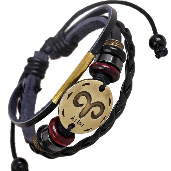 Aries Constellation Woven Leather Bracelet