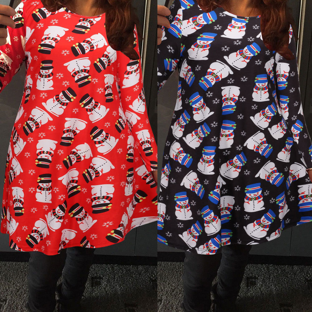Beautiful Snowman Printed Christmas Dress