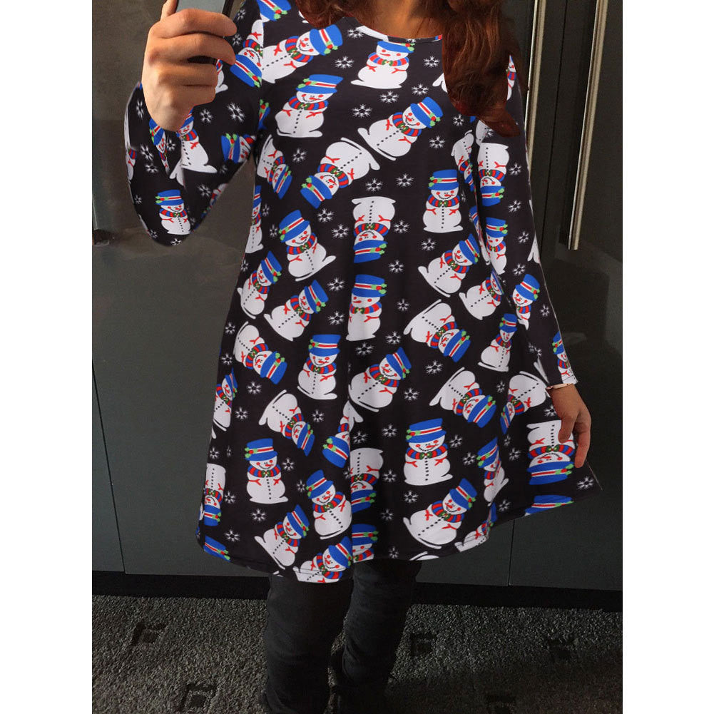 Beautiful Snowman Printed Christmas Dress