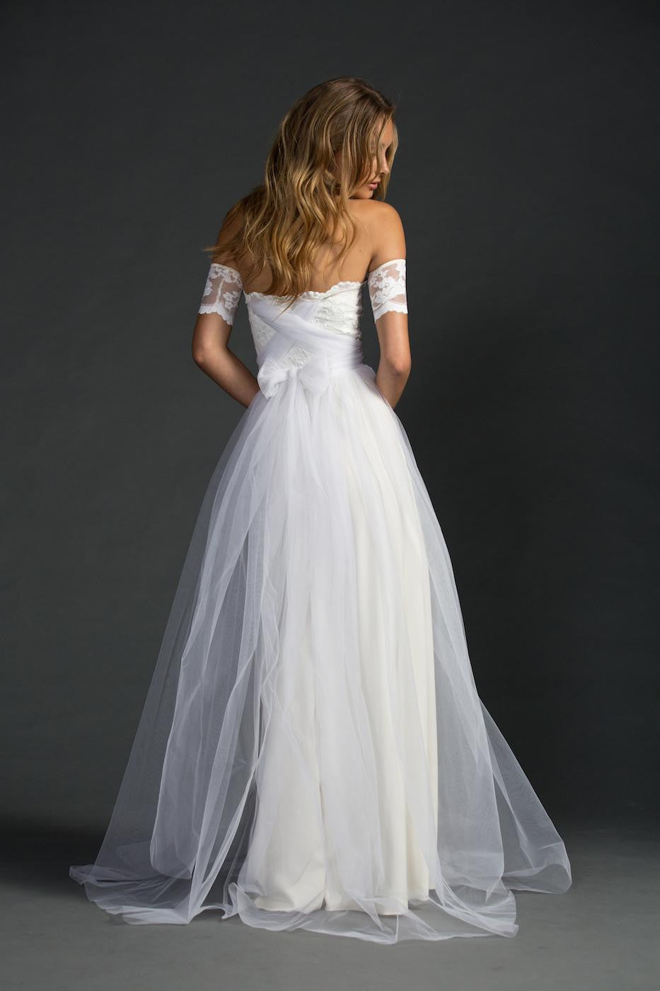 Off-shoulder Lace Pleated Bowknot Floor Grown Long Dress