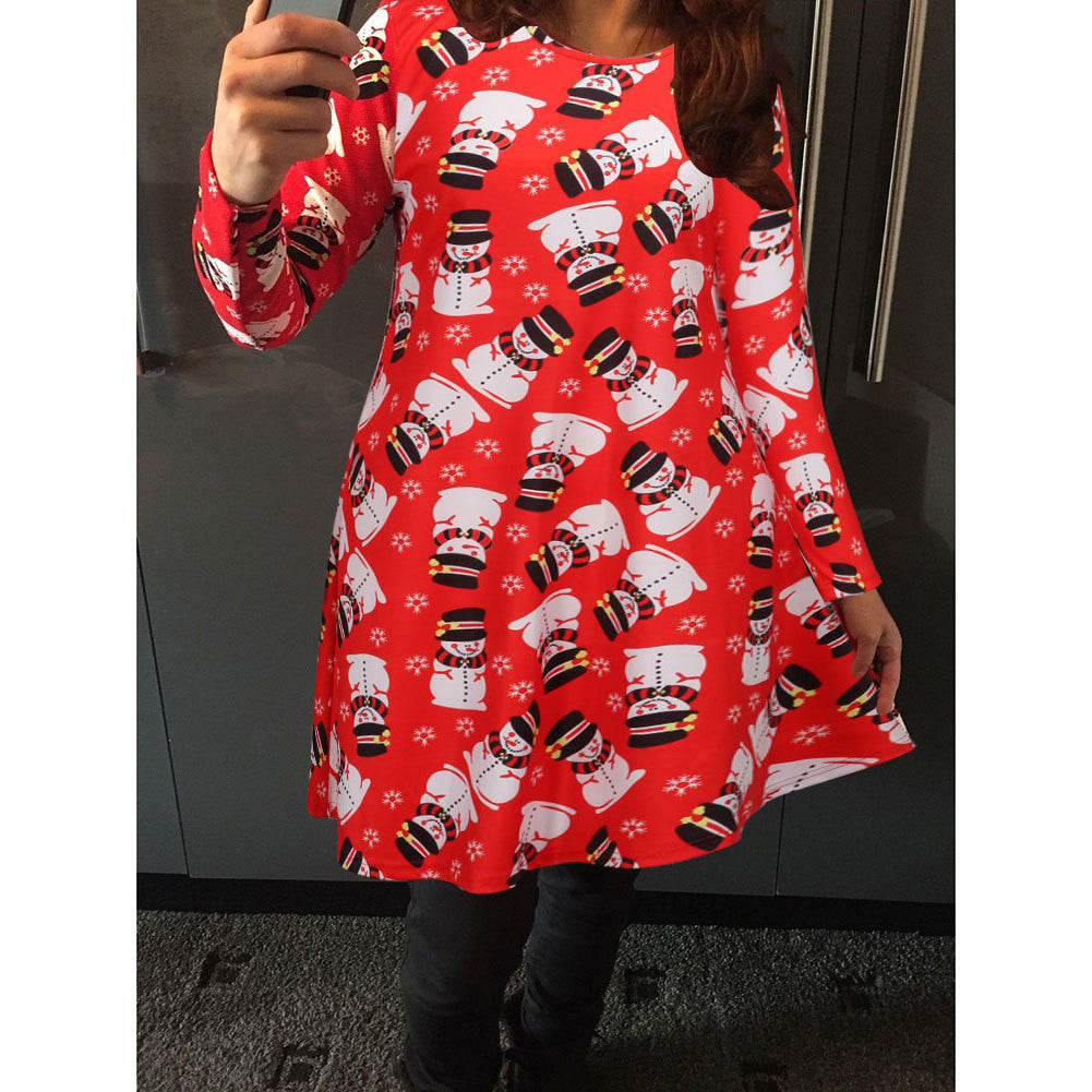 Beautiful Snowman Printed Christmas Dress