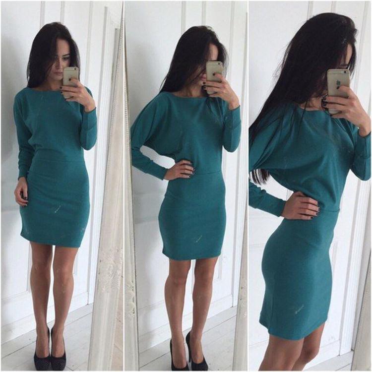Bodycon Boat Neck Long Sleeves Short Dress - Meet Yours Fashion - 4