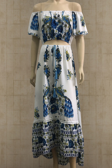 Off Shoulder Half Sleeves Hollow Out Irregular Long Dress