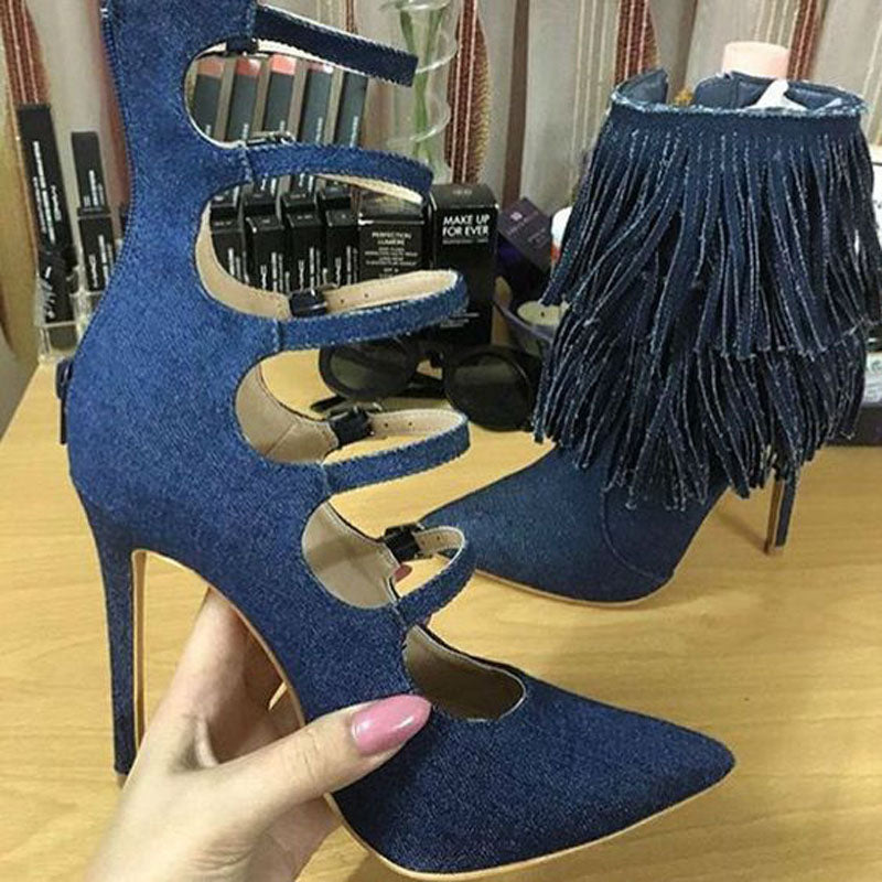 Sexy Buckles Cutout Leather High Heels