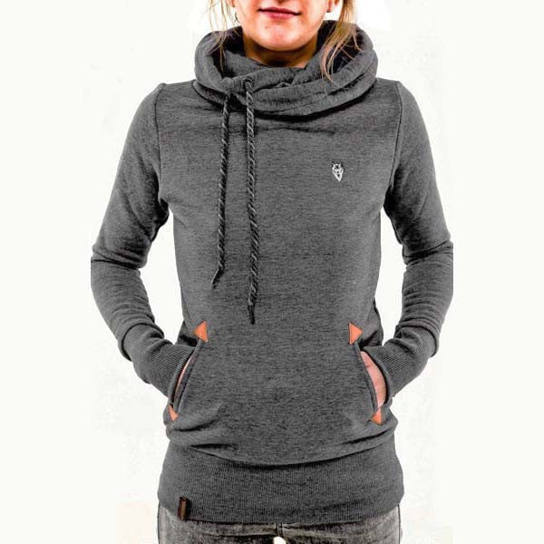 Embroidered Pocket Pure Color Womens Hoodie - May Your Fashion - 1