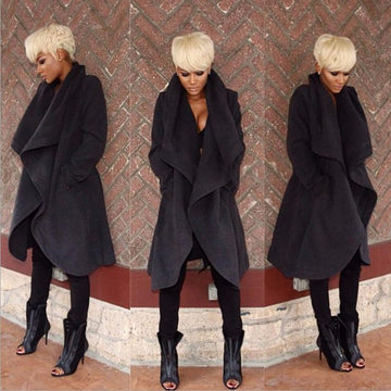 Big Lapel Irregular Casual Plus Size Woolen Coat - Meet Yours Fashion - 2