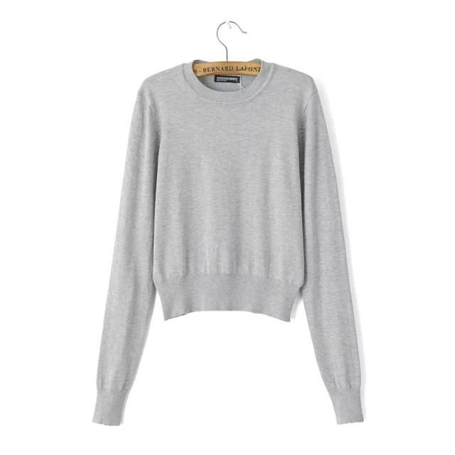 Pure Color Long Sleeves Scoop Short Crop Sweater – May Your Fashion