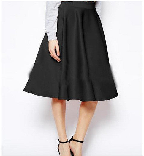 OL Pleated Pure Color Flared A-line Knee-legth Skirt - May Your Fashion - 4