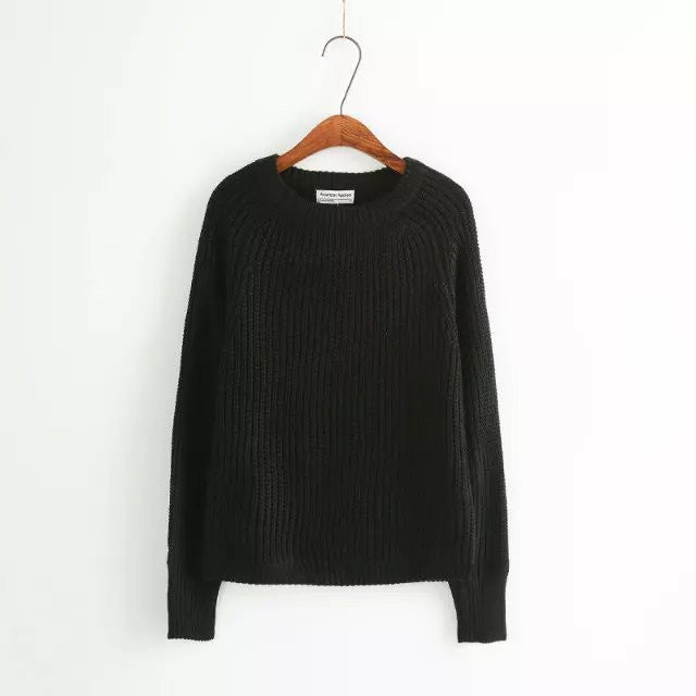 Pure Color Pullover Knit Scoop Color Mixing Sweater - May Your Fashion - 4