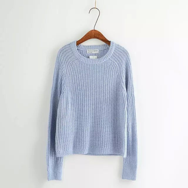 Pure Color Pullover Knit Scoop Color Mixing Sweater - May Your Fashion - 9