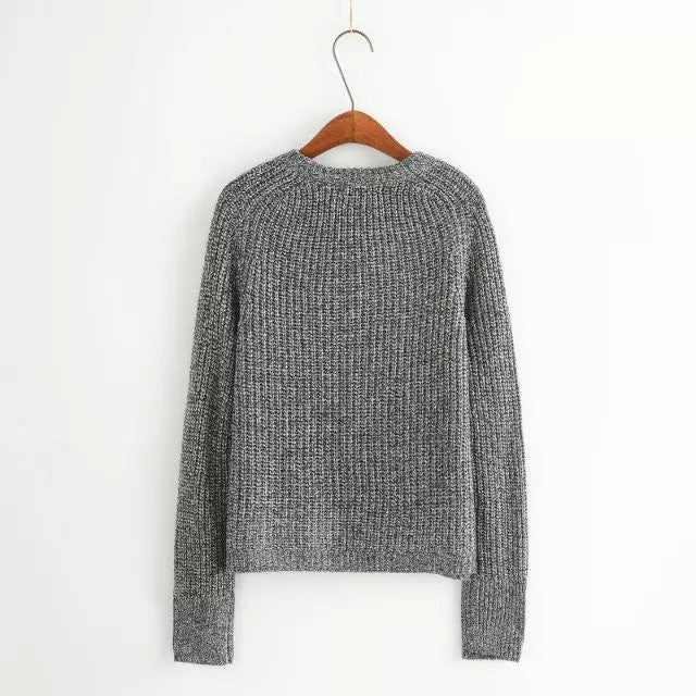 Pure Color Pullover Knit Scoop Color Mixing Sweater - May Your Fashion - 8