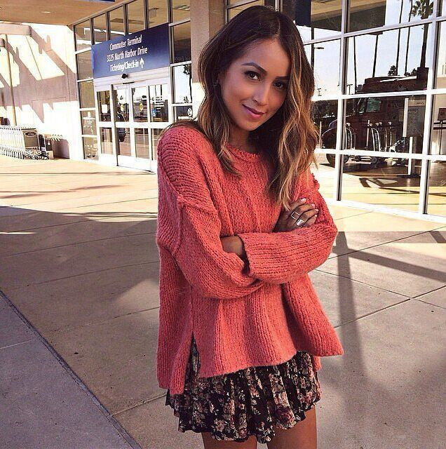 Fashion Asymmetric Scoop Knit Solid Color Sweater - May Your Fashion - 1