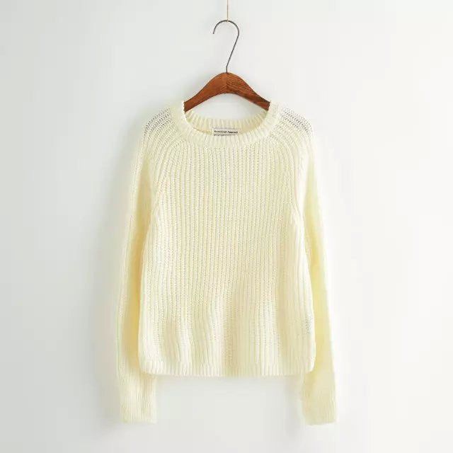 Pure Color Pullover Knit Scoop Color Mixing Sweater - May Your Fashion - 6