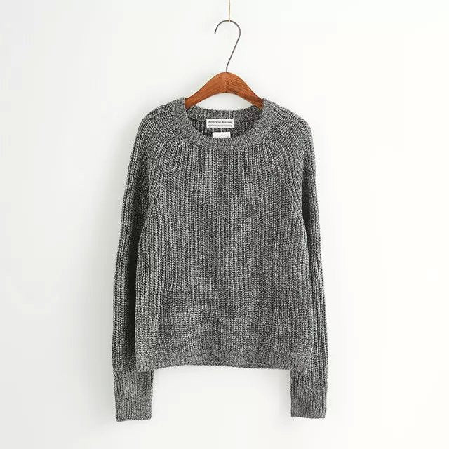 Pure Color Pullover Knit Scoop Color Mixing Sweater - May Your Fashion - 2