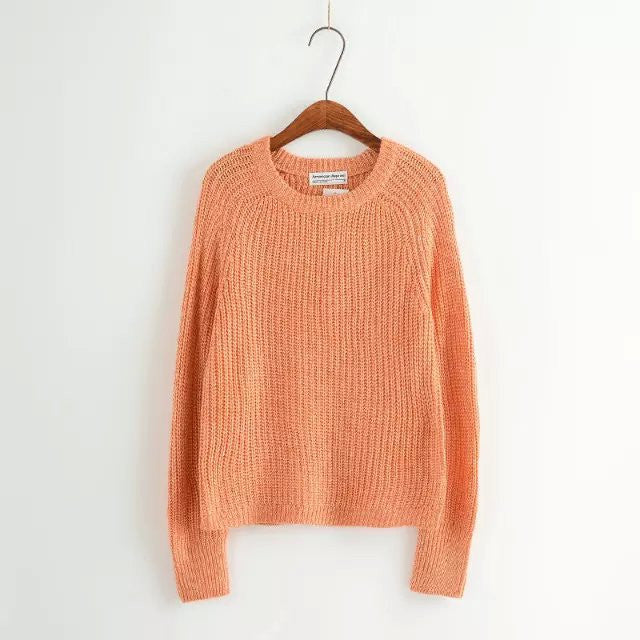 Pure Color Pullover Knit Scoop Color Mixing Sweater - May Your Fashion - 7