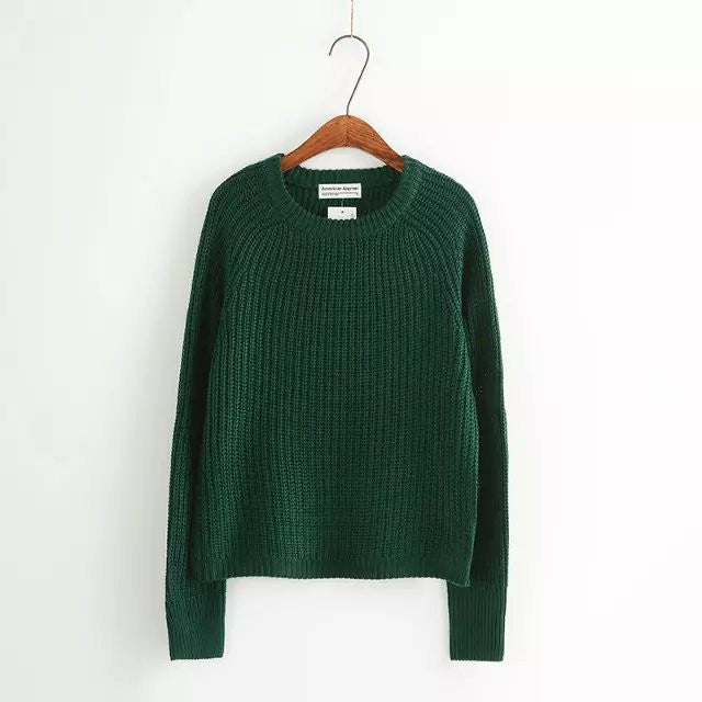 Pure Color Pullover Knit Scoop Color Mixing Sweater - May Your Fashion - 5
