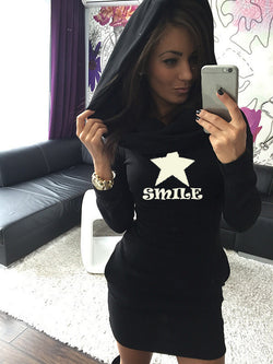 Bodycon Print Hooded Pocket Long Slim Hoodie - May Your Fashion - 1