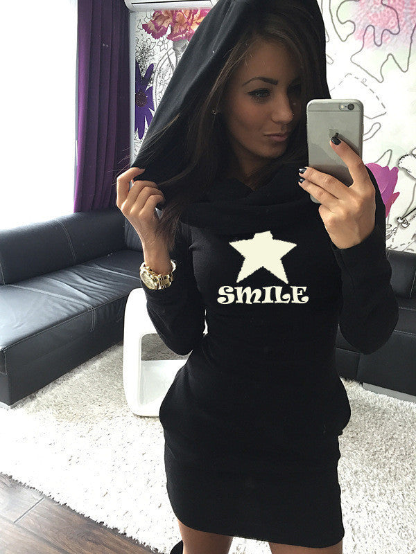 Bodycon Print Hooded Pocket Long Slim Hoodie - May Your Fashion - 1