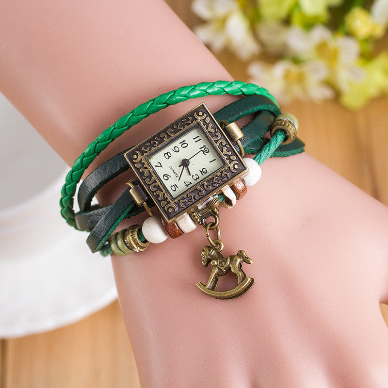 Retro Square Dial Horse Bracelet Watch