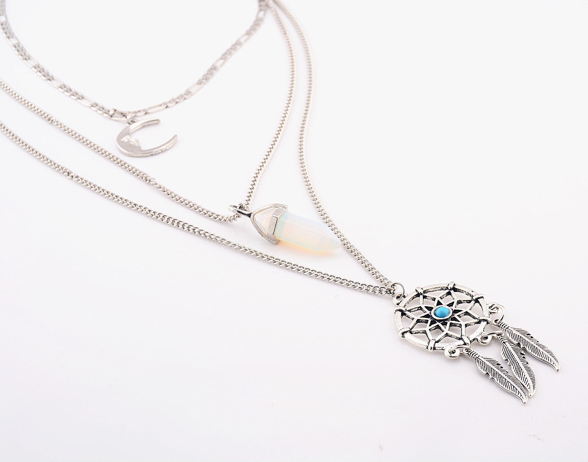 Dreamcatcher Crystal Moon Long Sweater Chain Necklace