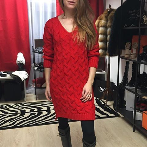 Fashion Dip Hem Braid Knitting Long Sweater