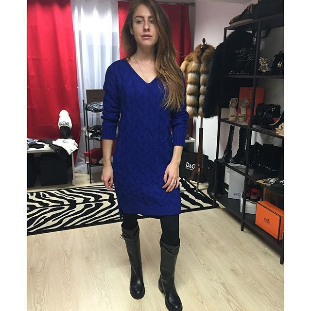 Fashion Dip Hem Braid Knitting Long Sweater
