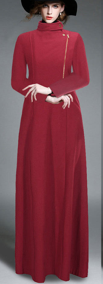 High Neck Long Sleeves Bohemian Flared Retro Long Coat 