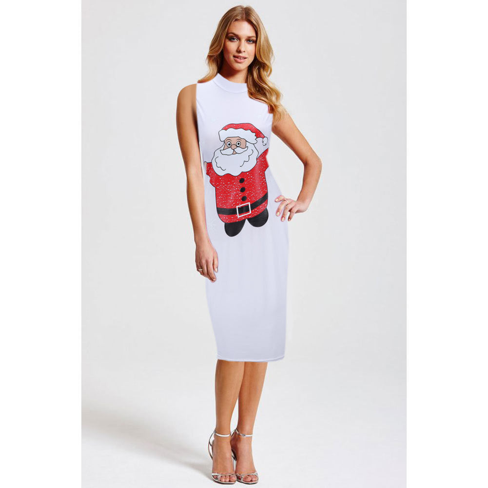 Sexy Print Christmas Bodycon Sleeveless Short Dress