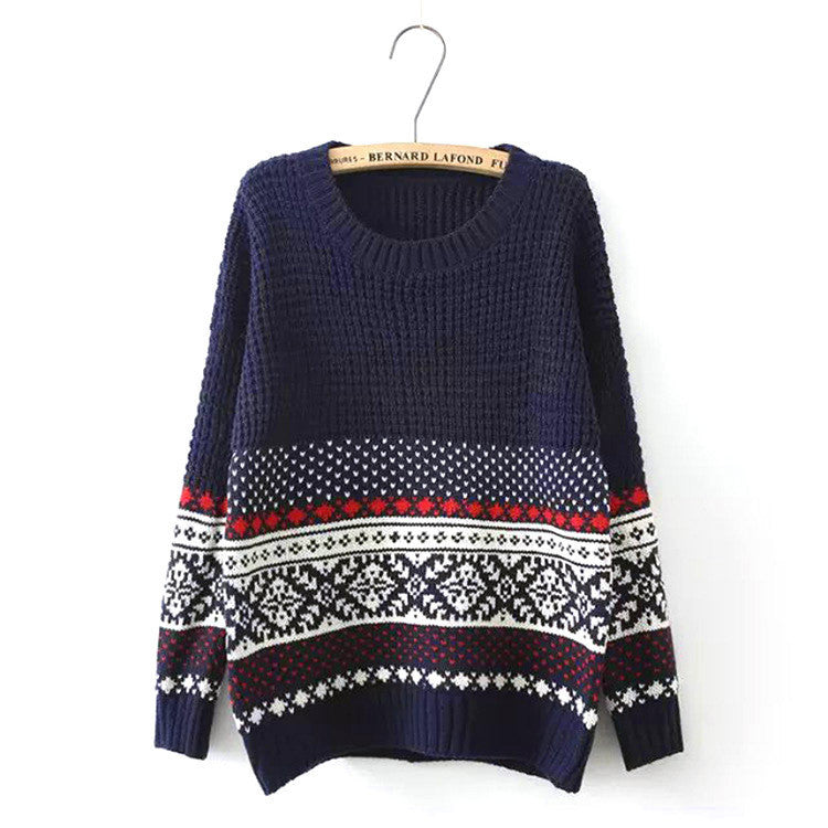 Scoop Splicing Pullover Loose Short Sweater