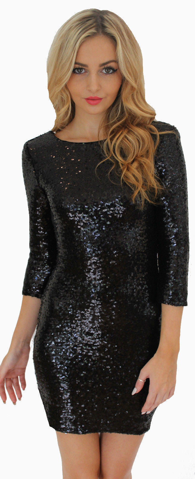 Sequin 1/2 Sleeves Skinny Pencil Club Short Dress