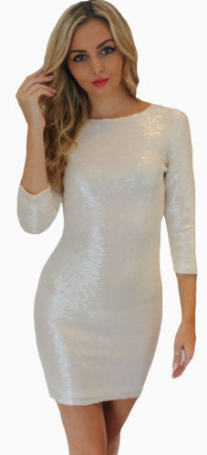 Sequin 1/2 Sleeves Skinny Pencil Club Short Dress